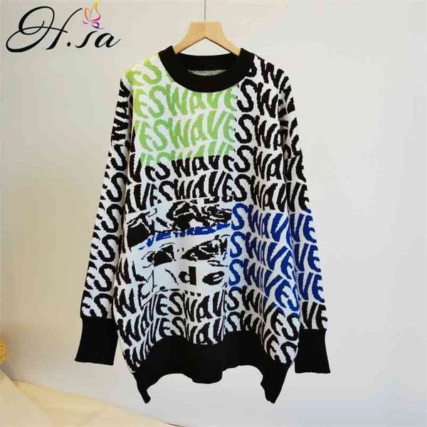 women casual sweater and pullovers letters knitted oversized thick warm long harajuku jumpers 210430, White;black
women casual sweater and pullovers letters knitted oversized thick warm long harajuku jumpers 210430, White;black