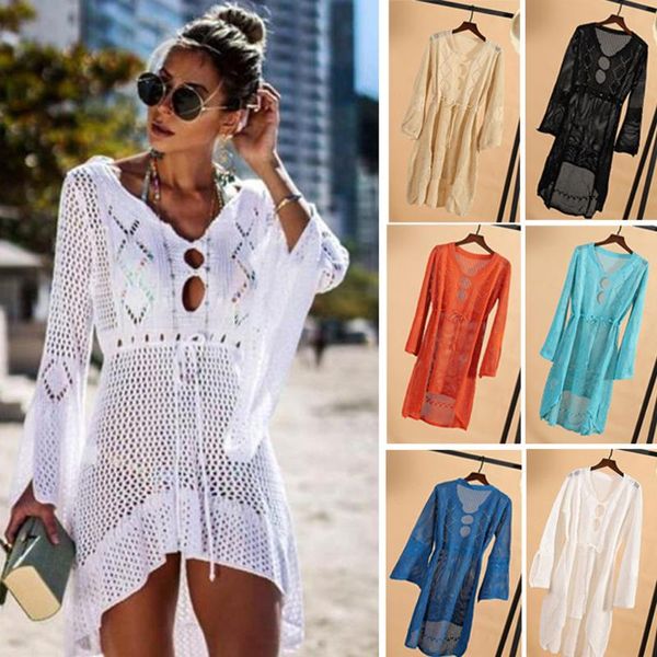 coverup swimwear hollowed-out knitted skirt flared sleeve beach jacket bikini suntan suit bathing cover ups women's, White;black
coverup swimwear hollowed-out knitted skirt flared sleeve beach jacket bikini suntan suit bathing cover ups women's, White;black