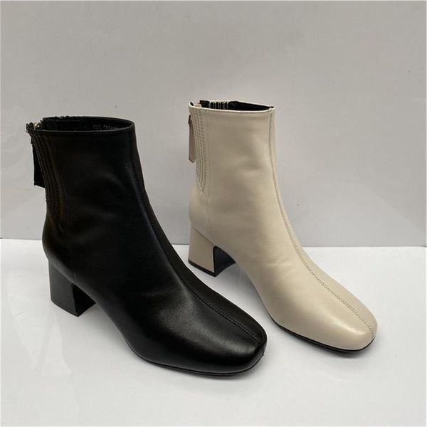 boots short women's layer cowhide autumn leather thick heel high fashion foreign style square head, Black
boots short women's layer cowhide autumn leather thick heel high fashion foreign style square head, Black