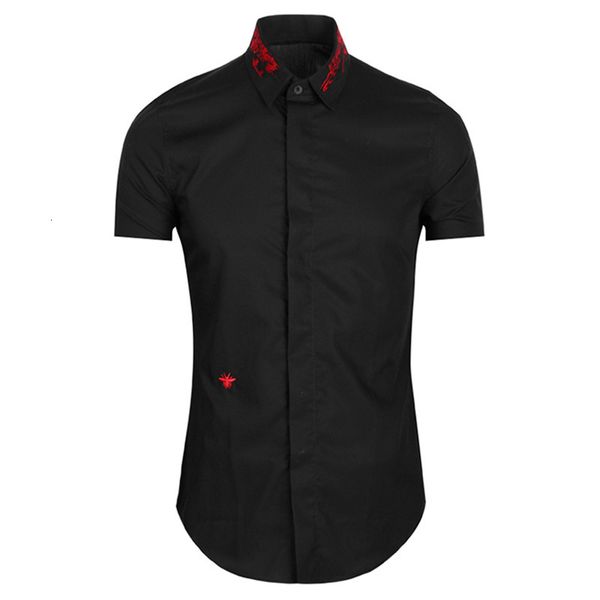 men's casual shirts short sleeved shirt, classic bee embroidered striped cotton casual style, in a682021, White;black
men's casual shirts short sleeved shirt, classic bee embroidered striped cotton casual style, in a682021, White;black