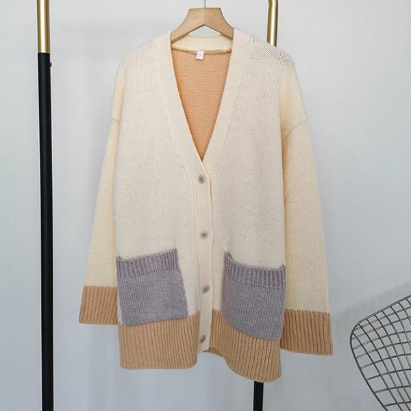 women's knits & tees color patchwork women knit cardigans sweater v-neck long sleeve single breasted loose lady coat, White
women's knits & tees color patchwork women knit cardigans sweater v-neck long sleeve single breasted loose lady coat, White