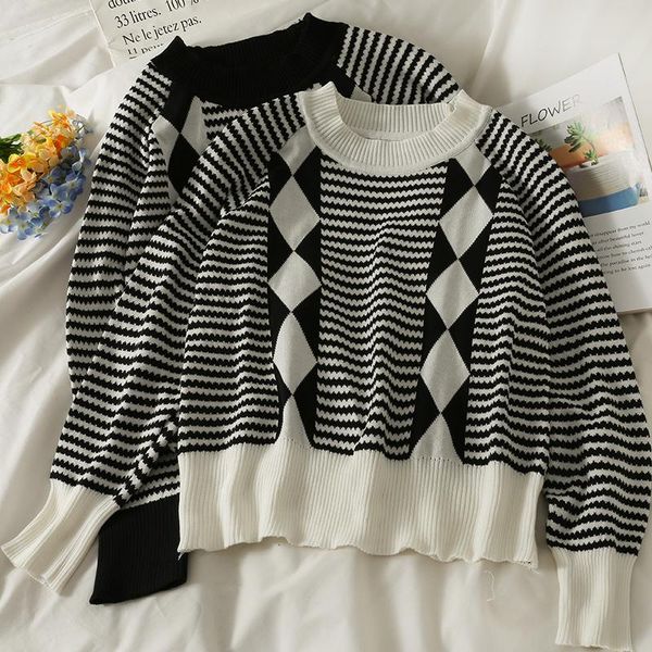 women's sweaters knitted woman colorblock pull femme long sleeve stripes causal sweater women pullover, White;black
women's sweaters knitted woman colorblock pull femme long sleeve stripes causal sweater women pullover, White;black