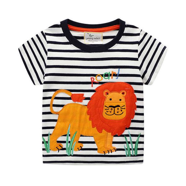 jumping meters applique children t shirts for summer boys girls tees cotton fabric stripe lion baby shirt kids clothes 210529, Blue
jumping meters applique children t shirts for summer boys girls tees cotton fabric stripe lion baby shirt kids clothes 210529, Blue