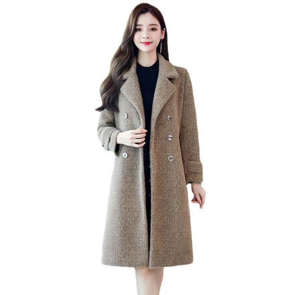 women's wool & blends winter woolen coat women mid long slim overcoat trend 2021 autumn thick warm imitate mink velvet faux jacket fema, Black
women's wool & blends winter woolen coat women mid long slim overcoat trend 2021 autumn thick warm imitate mink velvet faux jacket fema, Black