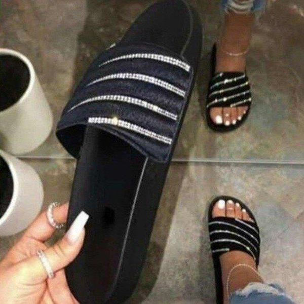 slippers women rhinestone glitter flat slip on beach summer slider shoes h2, Black
slippers women rhinestone glitter flat slip on beach summer slider shoes h2, Black