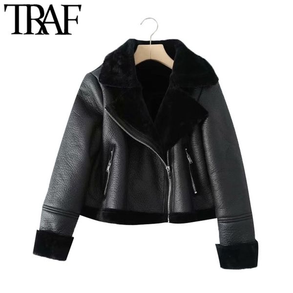 traf women fashion thick warm winter fur faux leather cropped jacket coat vintage long sleeve female outerwear chic 211105, Black;brown
traf women fashion thick warm winter fur faux leather cropped jacket coat vintage long sleeve female outerwear chic 211105, Black;brown