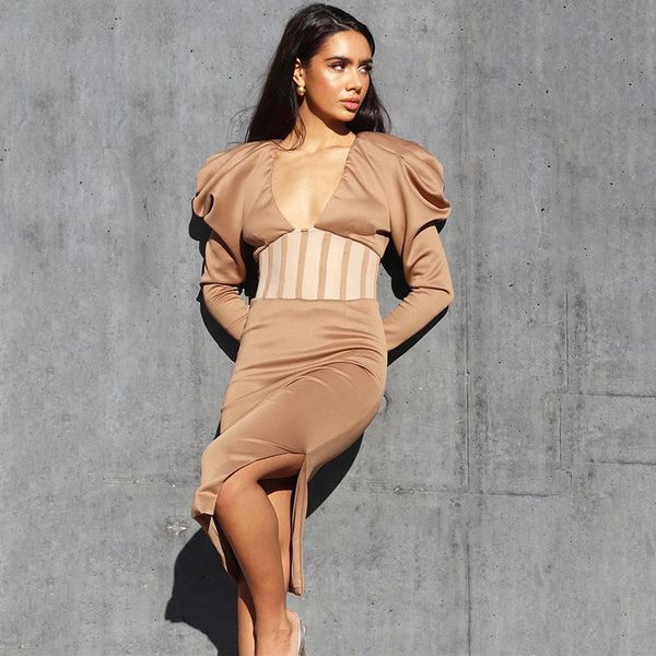 hollow out patchwork women dress deep v-neck puff sleeve skinny waist slim side split mid-calf dresses for nightclub party casual, Black;gray
hollow out patchwork women dress deep v-neck puff sleeve skinny waist slim side split mid-calf dresses for nightclub party casual, Black;gray