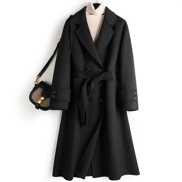 women's wool & blends 2021 autumn and winter solid color straight double-breasted mid-length suit collar double-sided woolen coat women, Black
women's wool & blends 2021 autumn and winter solid color straight double-breasted mid-length suit collar double-sided woolen coat women, Black