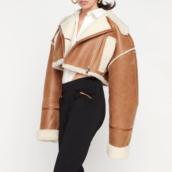 women's leather & faux designer fashion short jackets women 2021 winter warm lamb wool patchwork coats high street outwear, Black
women's leather & faux designer fashion short jackets women 2021 winter warm lamb wool patchwork coats high street outwear, Black