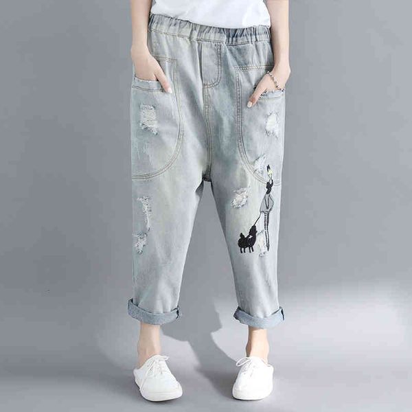 women's jeans vintage woman summer elastic waist embroidery harem denim pants holes casual loose plus size nine points ladie s8fq, Blue
women's jeans vintage woman summer elastic waist embroidery harem denim pants holes casual loose plus size nine points ladie s8fq, Blue