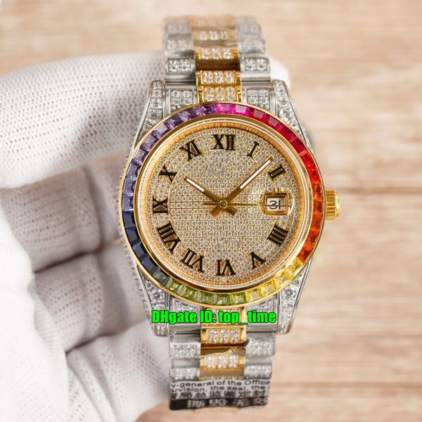 8 styles luxury watches 41mm datejust rainbow iced out full diamond cal.3255 automatic mens watch pavé diamonds dial 18k gold two tone brace, Slivery;brown
8 styles luxury watches 41mm datejust rainbow iced out full diamond cal.3255 automatic mens watch pavé diamonds dial 18k gold two tone brace, Slivery;brown