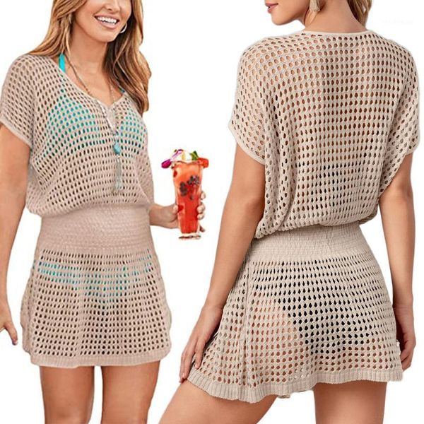 women's swimwear women\u2021s summer bikini smocks mini beach dress solid color knitted hollow short sleeve cover ups female swimsuit, White;black
women's swimwear women\u2021s summer bikini smocks mini beach dress solid color knitted hollow short sleeve cover ups female swimsuit, White;black