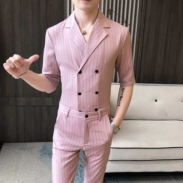 men's tracksuits striped short sleeve t-shirt and tights, cuban collar shirt, 2-piece set, pink white, summer double button, Gray
men's tracksuits striped short sleeve t-shirt and tights, cuban collar shirt, 2-piece set, pink white, summer double button, Gray