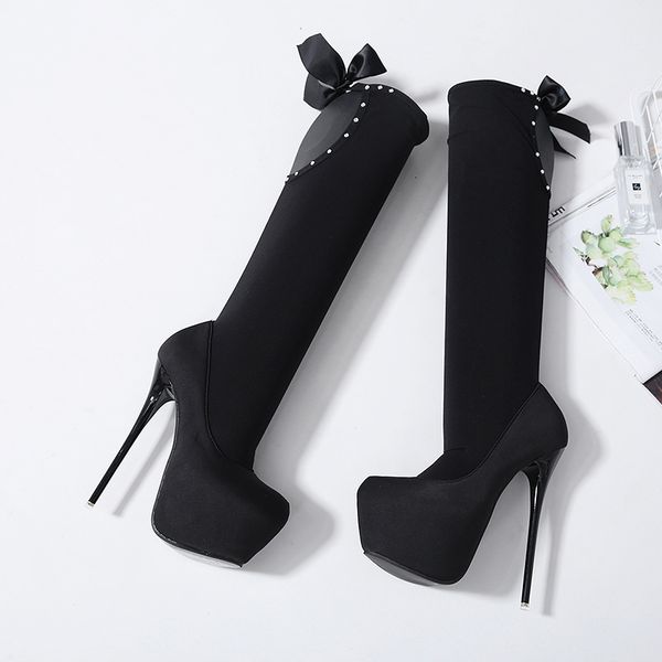 elegant bowtie black elastic over the knee thigh boots ultra high heel platform shoes 16cm size 34 to 40
elegant bowtie black elastic over the knee thigh boots ultra high heel platform shoes 16cm size 34 to 40