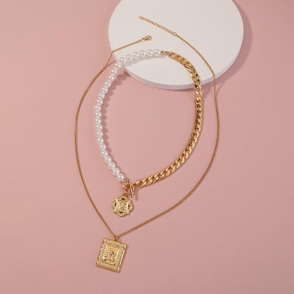 pendant necklaces fashion simple metal geometric relief portrait multi-layer necklace wild bead buckle clavicle chain, Silver
pendant necklaces fashion simple metal geometric relief portrait multi-layer necklace wild bead buckle clavicle chain, Silver
