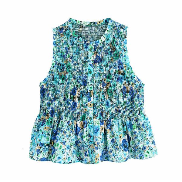 women's knits & tees chic lady fashion floral print za summer slim elastic blouse women casual sleeveless single breasted o-neck s, White
women's knits & tees chic lady fashion floral print za summer slim elastic blouse women casual sleeveless single breasted o-neck s, White