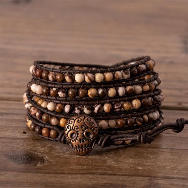 handmade zebra jasper 5 rows leather wraps bracelet boho natural stone beads friendship gift wholesale drop tennis, Golden;silver
handmade zebra jasper 5 rows leather wraps bracelet boho natural stone beads friendship gift wholesale drop tennis, Golden;silver