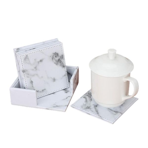 mats & pads marble pu leather set fashion nordic style 6 pack cup coasters + holder el home universal double-layer tea 
mats & pads marble pu leather set fashion nordic style 6 pack cup coasters + holder el home universal double-layer tea