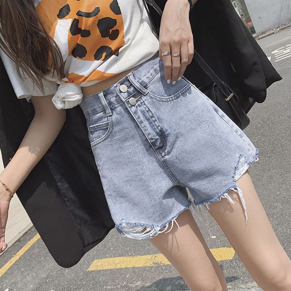women's jeans denim shorts summer 2021 high waist and wide leg pants, Blue