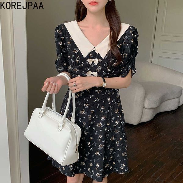 korejpaa women dress summer korean fashion chic retro temperament lapel stitching bow pleated floral short sleeve dresses 210526, Black;gray
korejpaa women dress summer korean fashion chic retro temperament lapel stitching bow pleated floral short sleeve dresses 210526, Black;gray