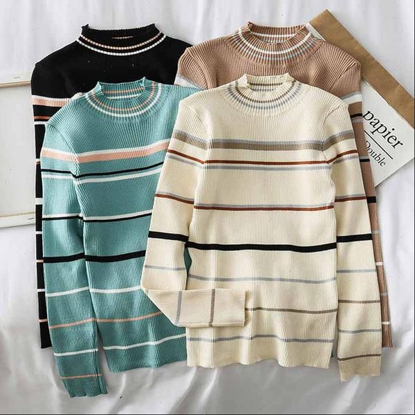 Autumn Winter Women Sweaters Long Sleeve Striped Pullover Sweater Knitted Turtleneck Slim Tops Korean Pull Jumper Female Black, White;black
Autumn Winter Women Sweaters Long Sleeve Striped Pullover Sweater Knitted Turtleneck Slim Tops Korean Pull Jumper Female Black, White;black