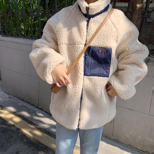 women's jackets cotton women coat autumn winter korean style stand-up collar padded lamb wool zipper blue pocket loose beige jacket, Black;brown
women's jackets cotton women coat autumn winter korean style stand-up collar padded lamb wool zipper blue pocket loose beige jacket, Black;brown