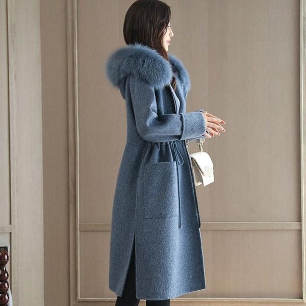 women's wool & blends quality woolen coat female autumn winter fur collar hooded long jacket casual zipper warm outerwear blue/gray abr, Black
women's wool & blends quality woolen coat female autumn winter fur collar hooded long jacket casual zipper warm outerwear blue/gray abr, Black