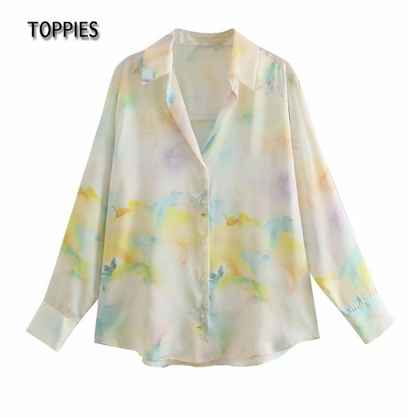 ies spring summer tie diyed blouses women loose shirts long sleeve printing casual streetwear 210412, White