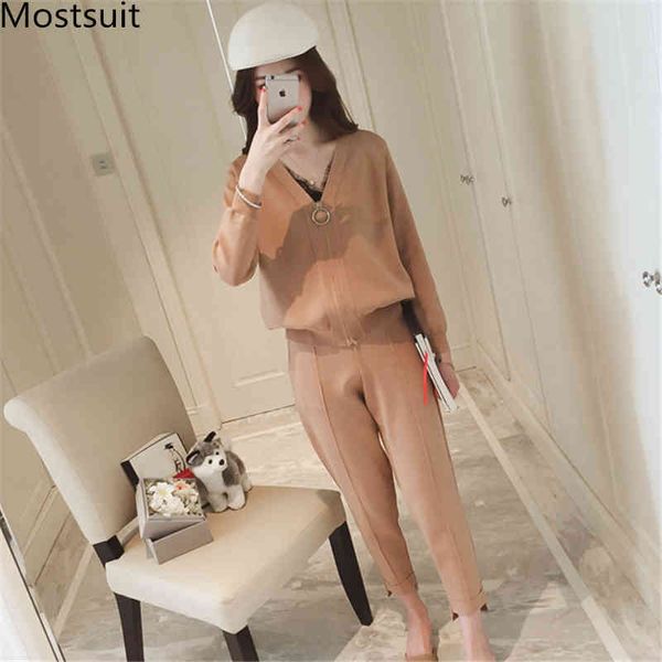 korean women knitted 2 piece sets outfits long sleeve zip-up cardigan and pants suits ladies fashion elegant two 210518, White
korean women knitted 2 piece sets outfits long sleeve zip-up cardigan and pants suits ladies fashion elegant two 210518, White