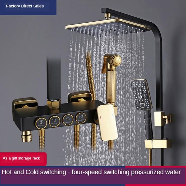 black bathroom shower set household thermostatic gold copper pressurized nozzle toiletries sets
black bathroom shower set household thermostatic gold copper pressurized nozzle toiletries sets