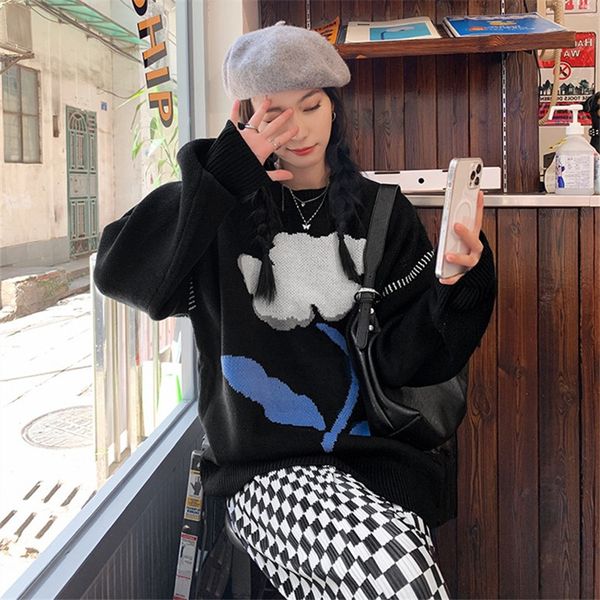 women's sweaters sweet floral knitted preppy style women o-neck pullove casual loose jumpers autumn winter fashion streetwear j1m5, White;black
women's sweaters sweet floral knitted preppy style women o-neck pullove casual loose jumpers autumn winter fashion streetwear j1m5, White;black
