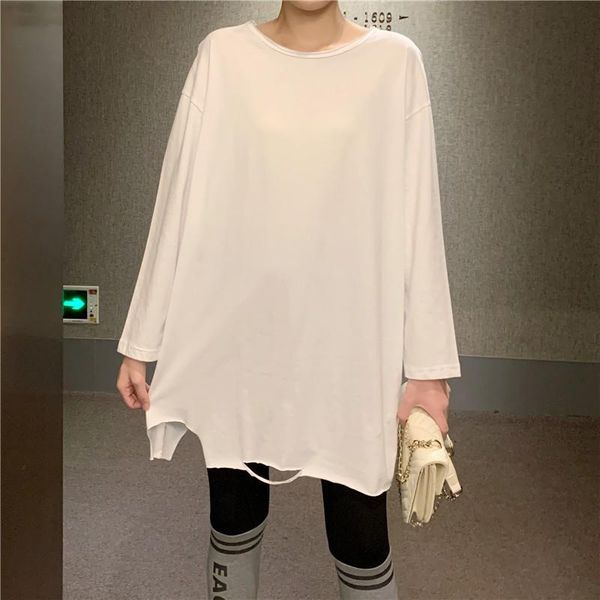 women's t-shirt summer women t shirt pure cotton personality mid length white long sleeve loose round neck hole
women's t-shirt summer women t shirt pure cotton personality mid length white long sleeve loose round neck hole