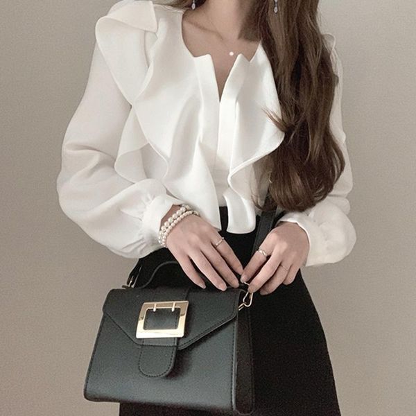 women's blouses & shirts 2021 spring ruffle blouse shirt causal v-neck puff long sleeve women korean fashion blusas feminimos, White
women's blouses & shirts 2021 spring ruffle blouse shirt causal v-neck puff long sleeve women korean fashion blusas feminimos, White