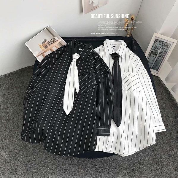 men's casual shirts qiwn 2021 fall striped shirt loose fashion long sleeve vintage oversized mens, White;black
men's casual shirts qiwn 2021 fall striped shirt loose fashion long sleeve vintage oversized mens, White;black