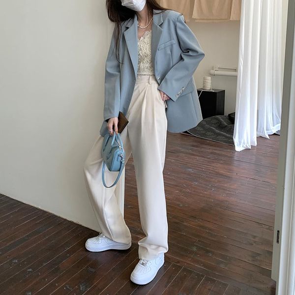 women's suits & blazers temperament commuter suit pants apricot korean version loose straight tube wide leg high waist hanging, White;black
women's suits & blazers temperament commuter suit pants apricot korean version loose straight tube wide leg high waist hanging, White;black