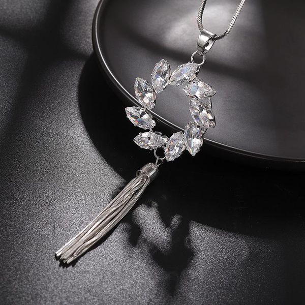 pendant necklaces long alloy tassel luxury zircon round necklace for women fashion dress sweater shopping party accessories, Silver
pendant necklaces long alloy tassel luxury zircon round necklace for women fashion dress sweater shopping party accessories, Silver