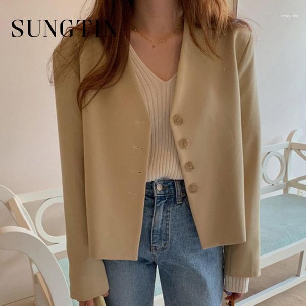women's suits & blazers sungtin vintage v neck blazer women korean cropped loose elegant coats solid office lady casual jacket suit chi, White;black
women's suits & blazers sungtin vintage v neck blazer women korean cropped loose elegant coats solid office lady casual jacket suit chi, White;black