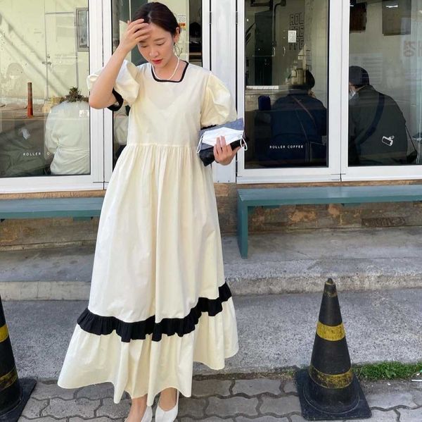 loose chic sweet high waist square neck contrast dress women puff sleeve summer casual fashion ruffled hem vestido feminino 210610, Black;gray
loose chic sweet high waist square neck contrast dress women puff sleeve summer casual fashion ruffled hem vestido feminino 210610, Black;gray