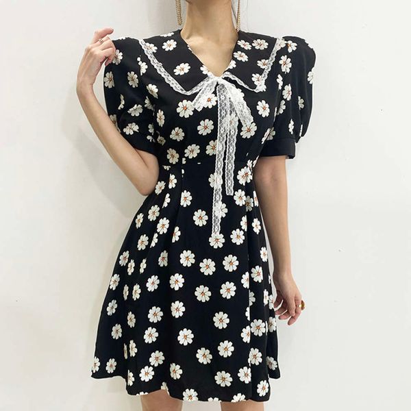 casual dresses dress women clothessummer elegant baby collar stitching lace up daisy bubble sleeve floral 8su6, Black;gray 
casual dresses dress women clothessummer elegant baby collar stitching lace up daisy bubble sleeve floral 8su6, Black;gray