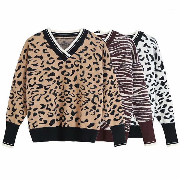 women's sweaters 2021 autumn sweater leopard printed long sleeves v-neck female fashion casual women clothes, White;black
women's sweaters 2021 autumn sweater leopard printed long sleeves v-neck female fashion casual women clothes, White;black
