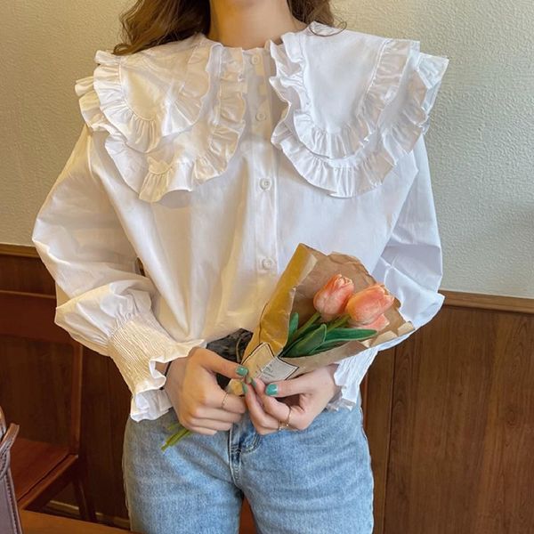 women's blouses & shirts french vintage white double ruffles lapel neck long puffs sleeve shirt summer 2021 sweet single breasted y2k c
women's blouses & shirts french vintage white double ruffles lapel neck long puffs sleeve shirt summer 2021 sweet single breasted y2k c