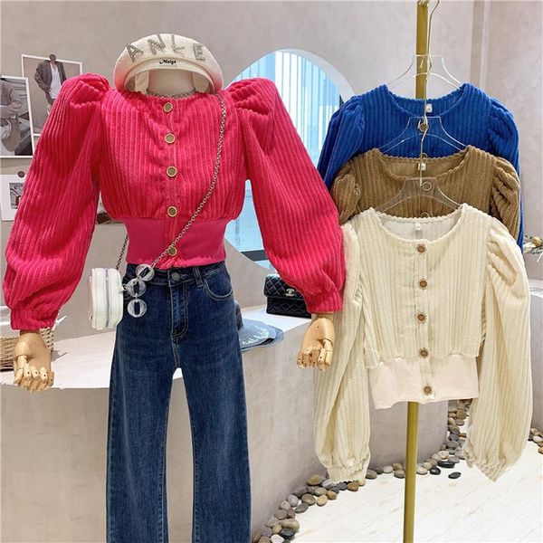 women's jackets single breasted velvet cropped coats women fashion fall puff sleeve short 2021 simple o-neck solid autumn outerwear, Black;brown
women's jackets single breasted velvet cropped coats women fashion fall puff sleeve short 2021 simple o-neck solid autumn outerwear, Black;brown