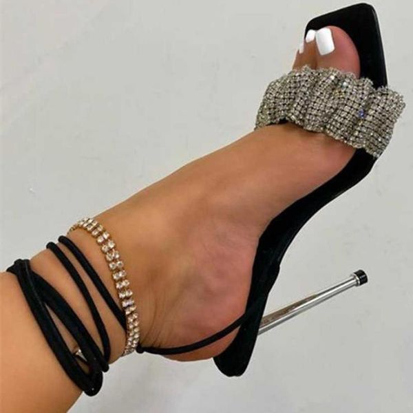 sandals shoes square toe elastic band cross tied ankle open crystal clear high heels women's size 36-43, Black
sandals shoes square toe elastic band cross tied ankle open crystal clear high heels women's size 36-43, Black