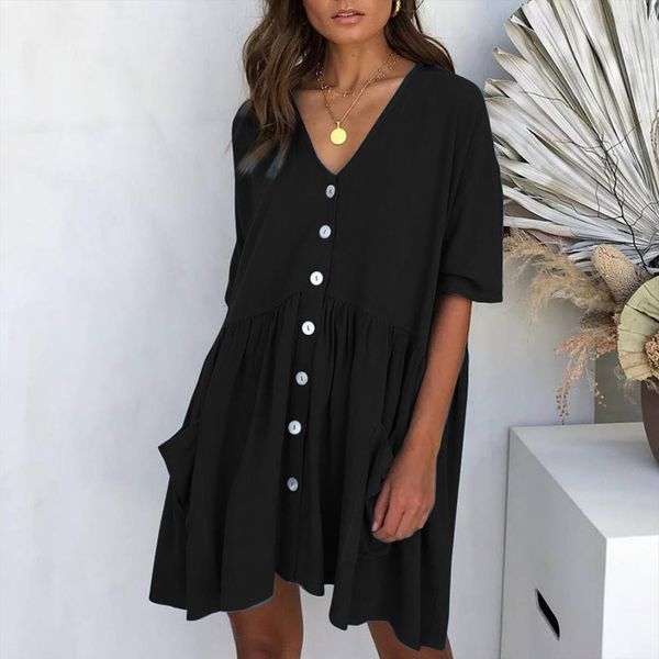 f summer oversized pleated womens dresses casual v neck solid short sleeve button pocket elegant vintage, Black;gray
f summer oversized pleated womens dresses casual v neck solid short sleeve button pocket elegant vintage, Black;gray