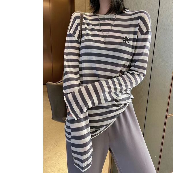 tees t-shirt light sky silk long sleeve women's loose stripe thin sunscreen t-shirt, White
tees t-shirt light sky silk long sleeve women's loose stripe thin sunscreen t-shirt, White
