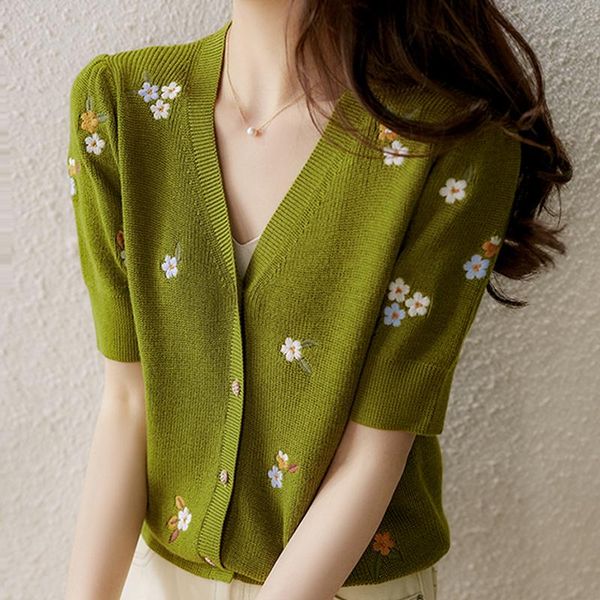 women's knits & tees women knitted cardigan sweater short sleeve embroidery knit pullover blusas mujer de moda 2021 cardigans e980, White
women's knits & tees women knitted cardigan sweater short sleeve embroidery knit pullover blusas mujer de moda 2021 cardigans e980, White