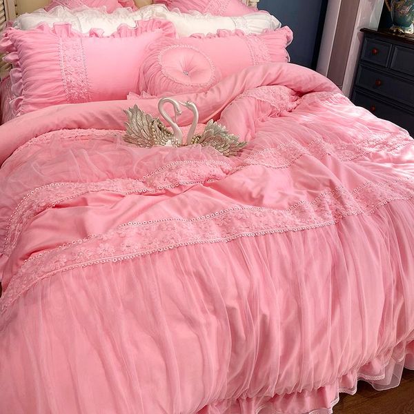 pink soft cozy long staple cotton princess wedding bedding set double lace edge duvet cover 1.5m 1.8m 2m bed skirt pillowcases sets
pink soft cozy long staple cotton princess wedding bedding set double lace edge duvet cover 1.5m 1.8m 2m bed skirt pillowcases sets