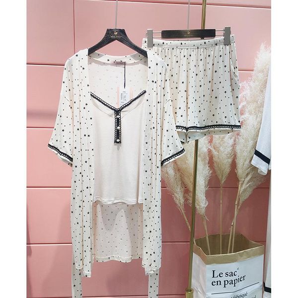 women's sleepwear summer korean sweet and lovely stitching star viscose suspender shorts nightgown woman three-piece pajamas women, Black;red
women's sleepwear summer korean sweet and lovely stitching star viscose suspender shorts nightgown woman three-piece pajamas women, Black;red