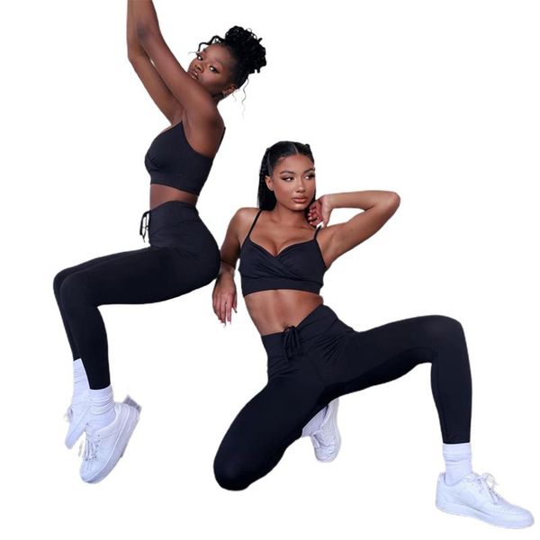 women two-piece sports clothes set solid color sleeveless v-neck crop and leggings women's cross pleated sling suit running sets, Black;blue
women two-piece sports clothes set solid color sleeveless v-neck crop and leggings women's cross pleated sling suit running sets, Black;blue