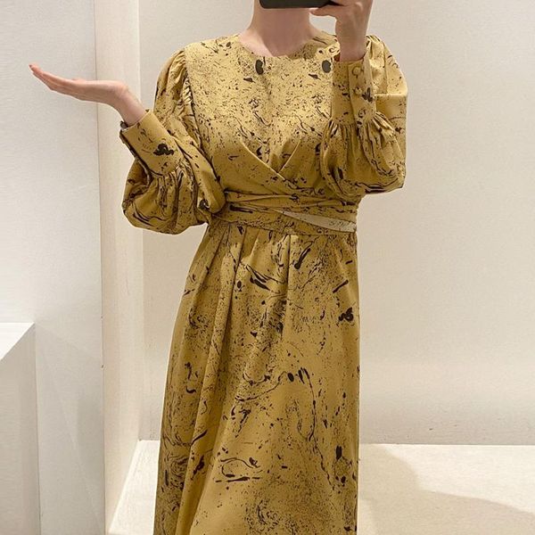 casual dresses zcsmll yellow printing vestido korean chic vintage round neck ink cross tie waist long lantern sleeve dress female 2021, Black;gray
casual dresses zcsmll yellow printing vestido korean chic vintage round neck ink cross tie waist long lantern sleeve dress female 2021, Black;gray